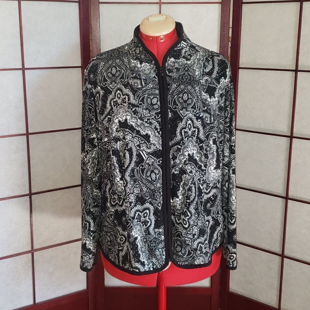 JBS Women Black/White Sparkling Zip Up Blazer
